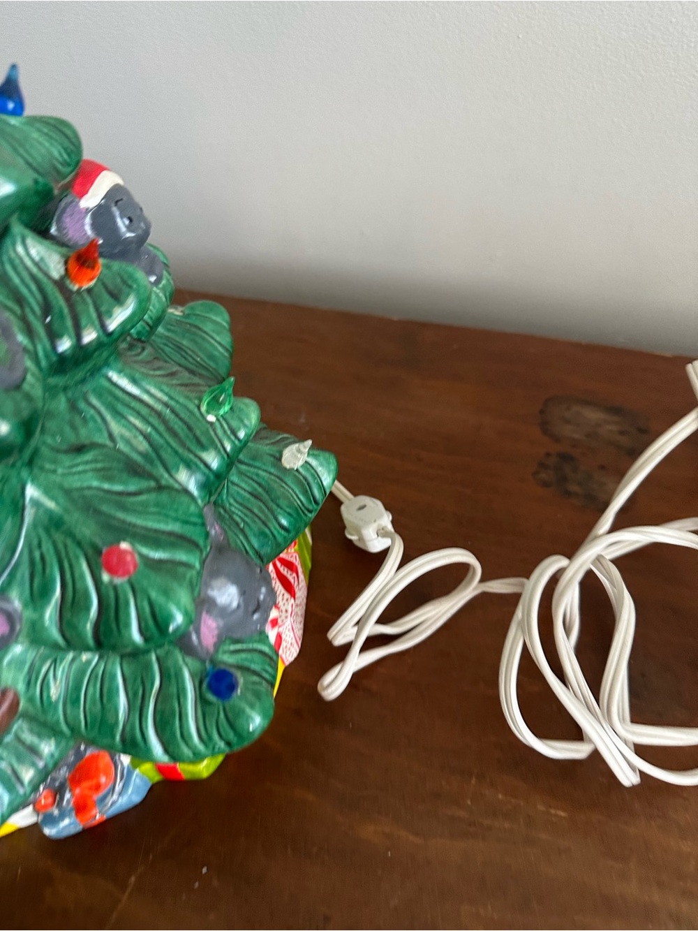 Vintage ceramic painted Christmas tree light rare with mice - Picture 4 of 11